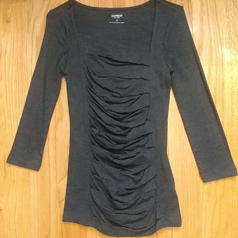 Express Ruched Gray Top